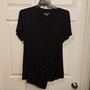 Ava & Viv Women's Black Short Sleeve Wrap Top